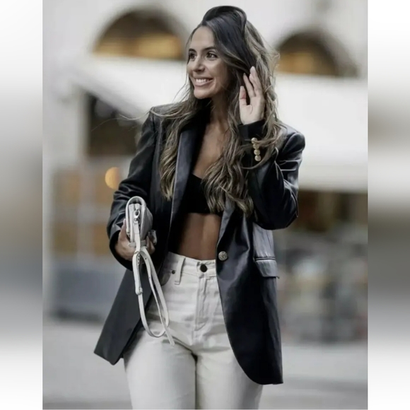 Zara Faux Leather Black Blazer - Picture 5 of 16